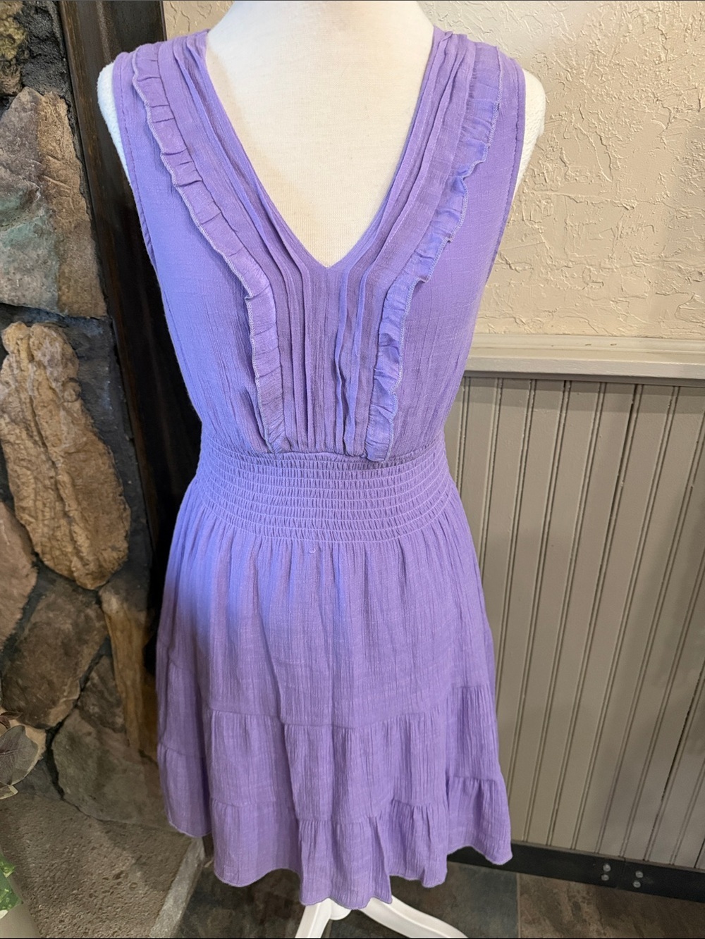 Lavender V-Neck Ruffle Tiered Mini Dress